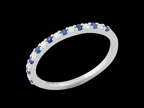 Demi alliance Victory - Or blanc 18 carats, diamants 0.10 carat et saphirs bleus