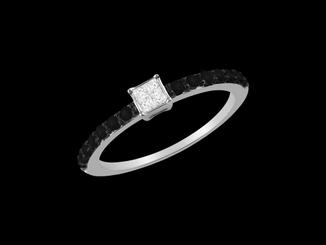 Solitaire Prestige - Or blanc 18 carats, diamants 0.07 carat et diamants noirs