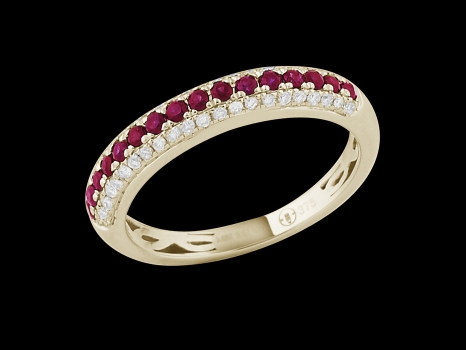 Demi alliance Amour Toujours - Or jaune 9 carats diamants 0.20 carat et rubis