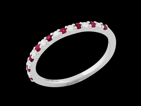 Demi alliance Victory - Or blanc 18 carats, diamants 0.10 carat et rubis - Taille 50