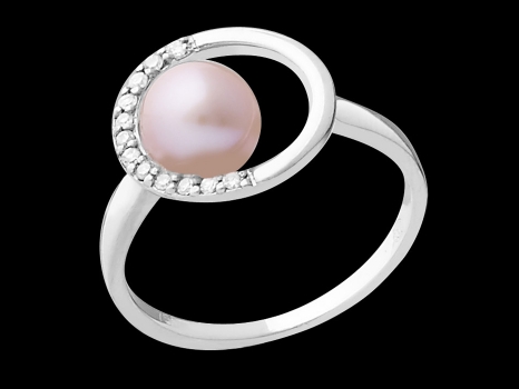 Bague Emma - Or blanc 18 carats, perle de culture rose 6/6.5mm et diamants
