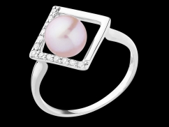 Bague Noah - Or blanc 18 carats, perle de culture rose 6/6.5mm et diamants