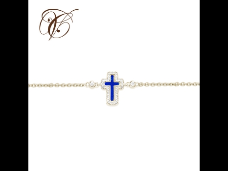 Bracelet Croix - Or jaune, diamants et lapis-lazuli