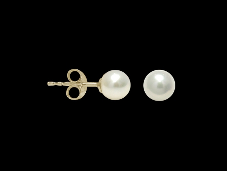 Boucles d'oreilles puces Cocon - Or jaune 18 carats et perles de culture blanches 6 mm
