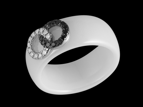 Bague Fusionnelle - Or blanc 9 carats, céramique blanche et diamants 0.16 carat 