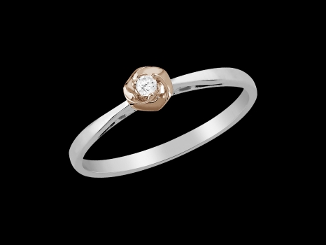 Bague Bouton d'or - Or blanc et or rose 18 carats, diamant 0.04 carat - Taille 52