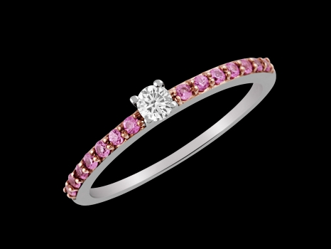 Solitaire Consécration - Argent 925, diamant 0.10 carat et saphirs roses