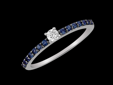 Solitaire Consécration - Argent 925, diamant 0.10 carat et saphirs bleus 