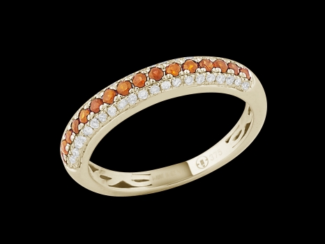 Demi alliance Amour Toujours - Or jaune 9 carats diamants 0.20 carat et saphirs oranges