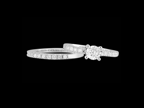 Solitaire et Alliance Les Inséparables - Or blanc, diamant central 0,70 carat et pavage diamants 0,55 carat