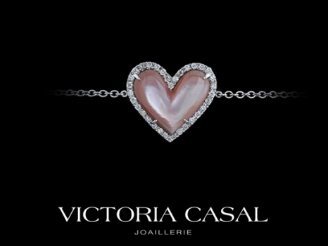 Bracelet Jolie Coeur - Or blanc, diamants 0,16 carat et nacre rose